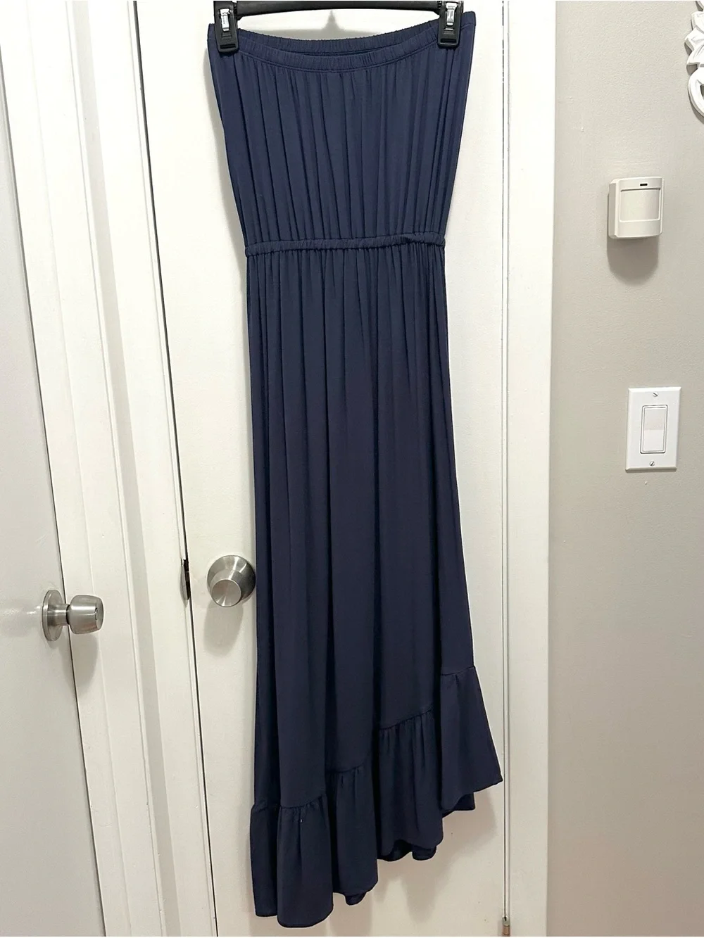 Lilly Pulitzer Navy Blue Strapless Midi Dress S Asymmetric Ruffle Hem Stretch - Picture 3 of 8